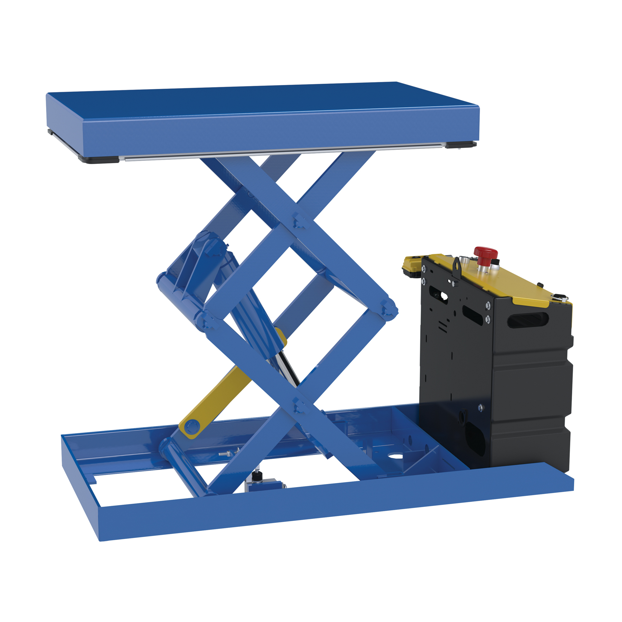Vestil Steel Double Scissor Lift Table DC Power 43-1/4 In. x 20-1/2 In. x 35 In. 1,000 Lb. Capacity Blue